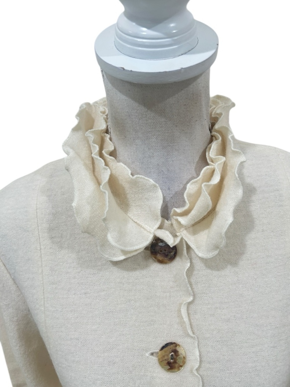 Cream Ruffle Collar Button-Front Blazer Jacket - Picture 4 of 9